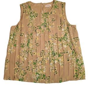 NEW Calvin Klein Womens Sleeveless Floral Print Pleated Blouse Medium